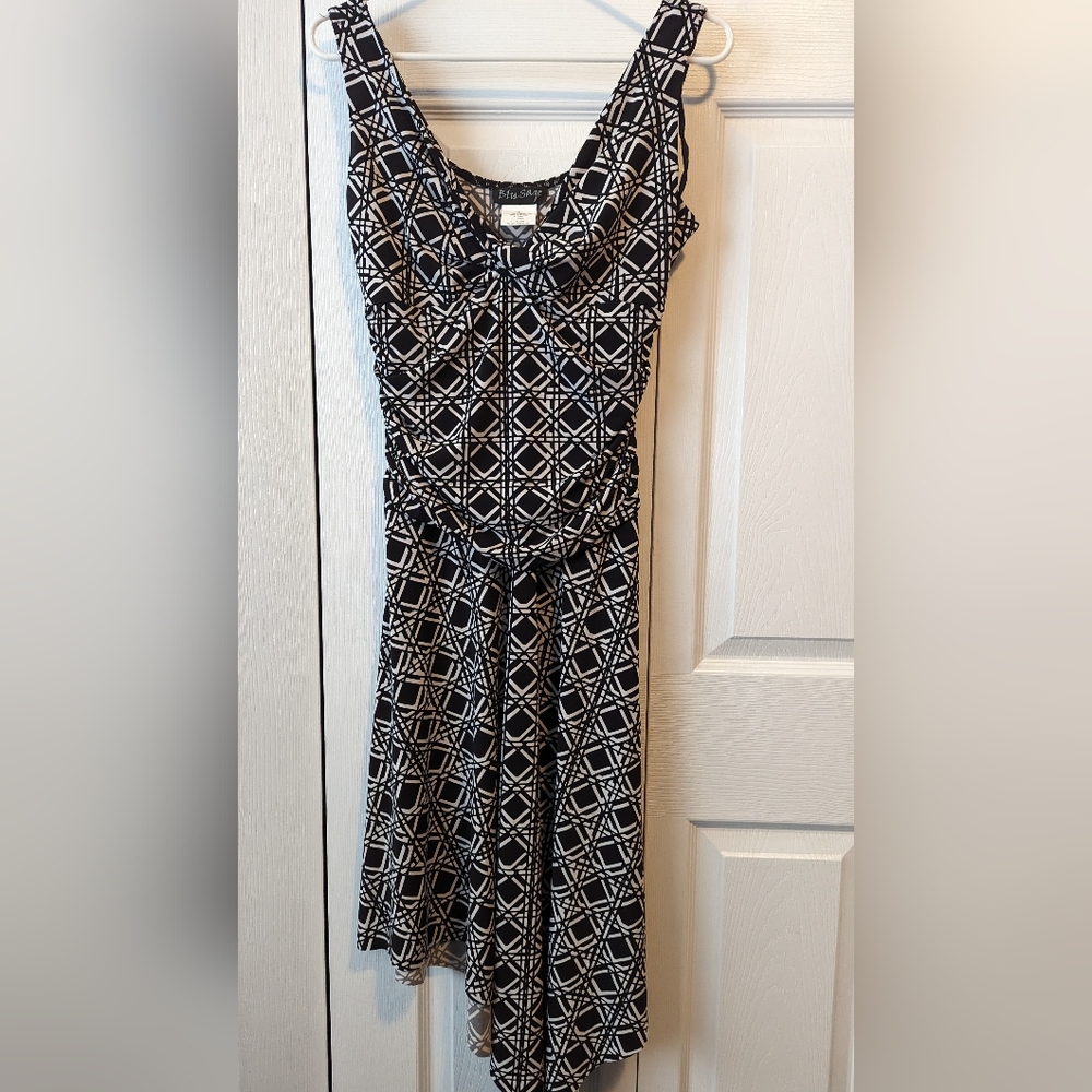 Black and white asymmetrical blue sage dress